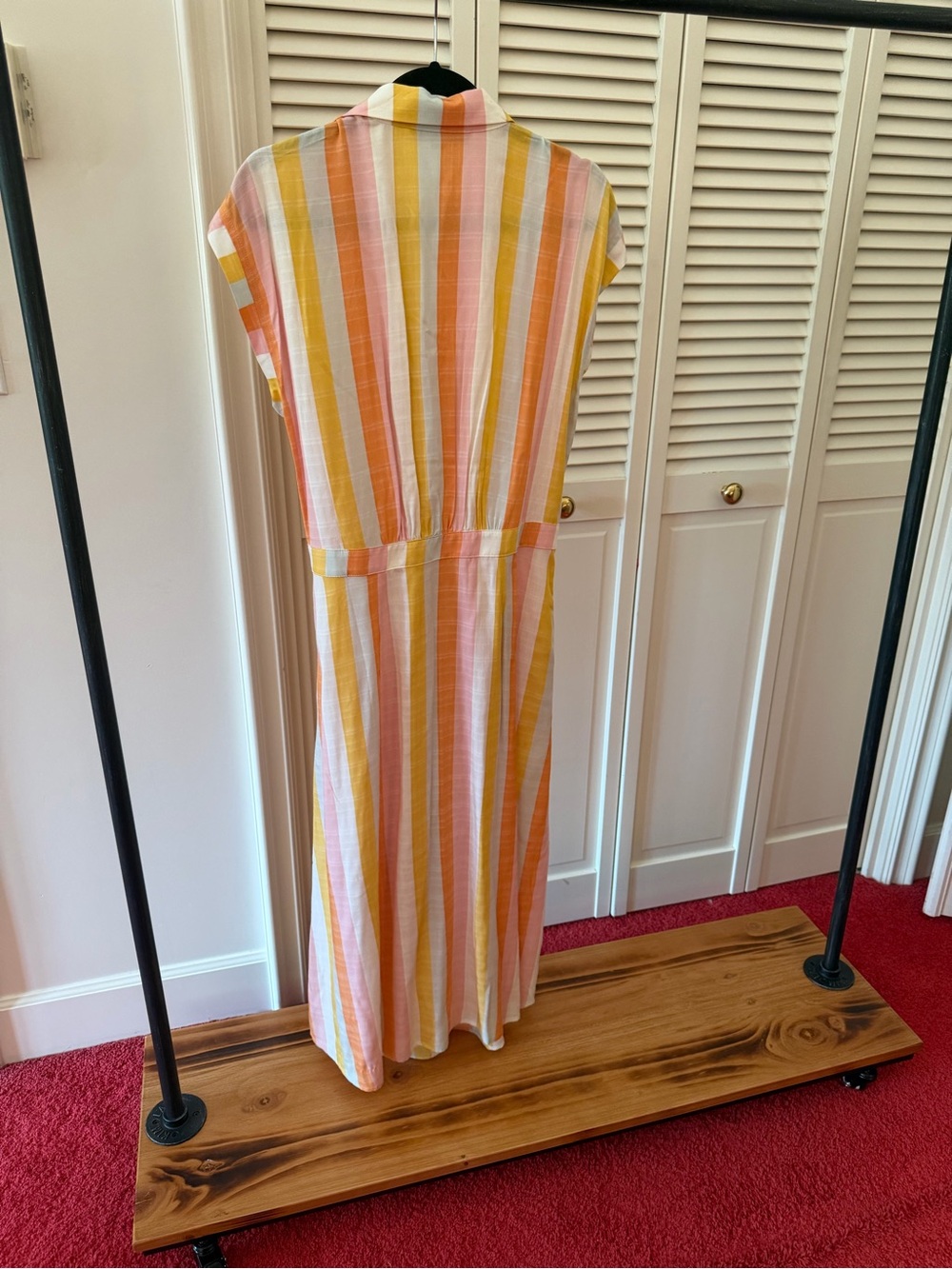 LOFT Pink, Yellow & White Striped Maxi Dress
